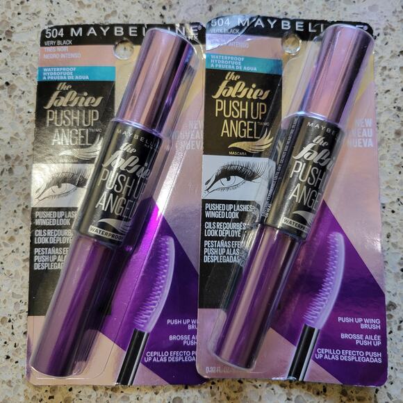 2 Maybelline The Falsies Push Up Angel WATERPROOF Mascara #504 VERY BLACK✨️NEW - Picture 1 of 9